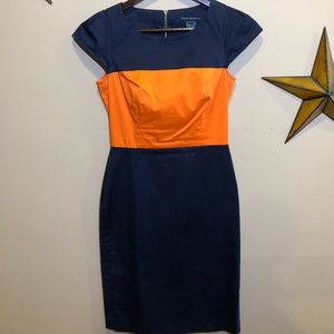 Navy blue & orange slim dress